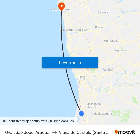 Ovar, São João, Arada e São Vicente de Pereira Jusã to Viana do Castelo (Santa Maria Maior e Monserrate) e Meadela map
