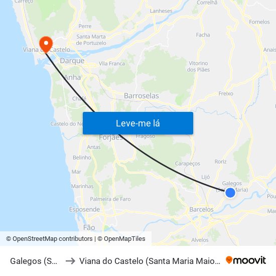 Galegos (Santa Maria) to Viana do Castelo (Santa Maria Maior e Monserrate) e Meadela map
