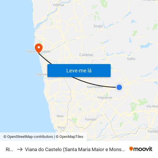 Ribas to Viana do Castelo (Santa Maria Maior e Monserrate) e Meadela map