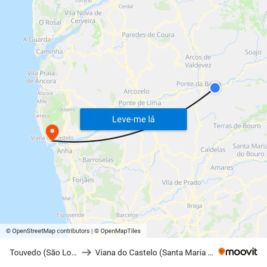 Touvedo (São Lourenço e Salvador) to Viana do Castelo (Santa Maria Maior e Monserrate) e Meadela map