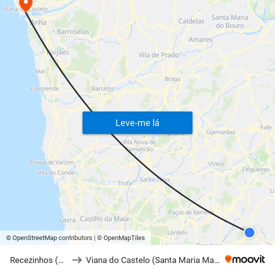 Recezinhos (São Mamede) to Viana do Castelo (Santa Maria Maior e Monserrate) e Meadela map