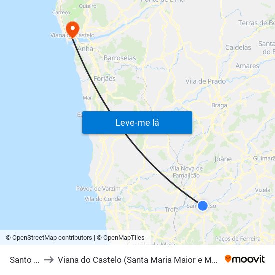 Santo Tirso to Viana do Castelo (Santa Maria Maior e Monserrate) e Meadela map