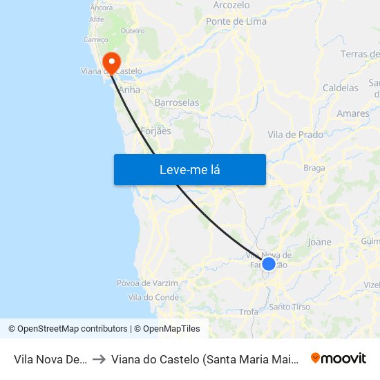 Vila Nova De Famalicão to Viana do Castelo (Santa Maria Maior e Monserrate) e Meadela map