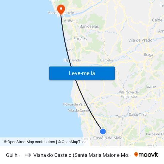 Guilhabreu to Viana do Castelo (Santa Maria Maior e Monserrate) e Meadela map