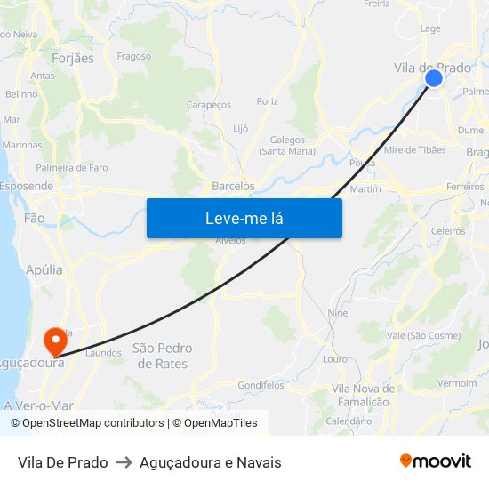 Vila De Prado to Aguçadoura e Navais map
