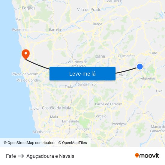 Fafe to Aguçadoura e Navais map