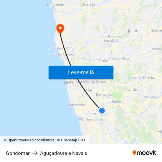 Gondomar to Aguçadoura e Navais map