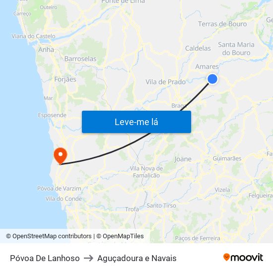 Póvoa De Lanhoso to Aguçadoura e Navais map