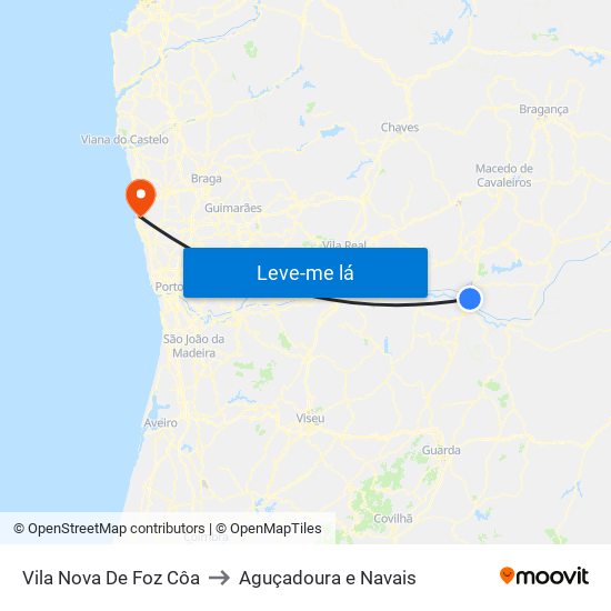 Vila Nova De Foz Côa to Aguçadoura e Navais map