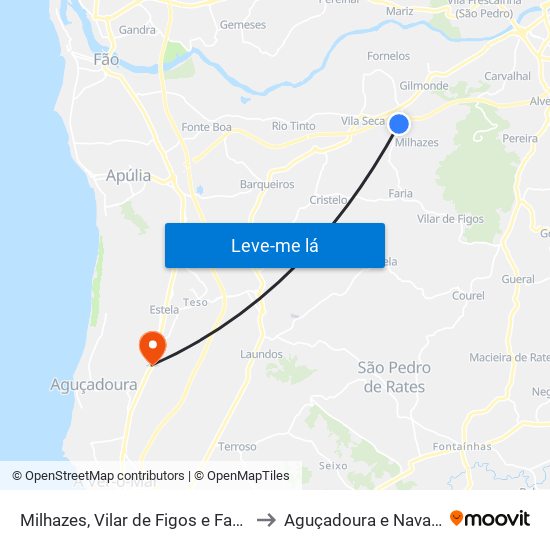 Milhazes, Vilar de Figos e Faria to Aguçadoura e Navais map