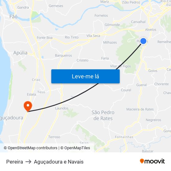 Pereira to Aguçadoura e Navais map