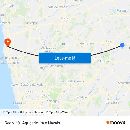 Rego to Aguçadoura e Navais map