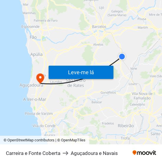 Carreira e Fonte Coberta to Aguçadoura e Navais map