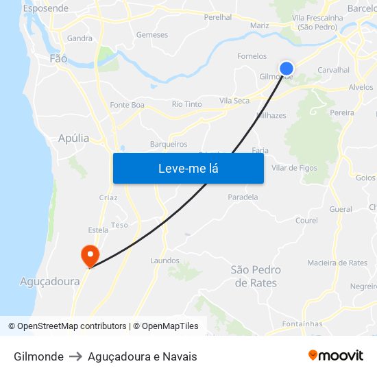 Gilmonde to Aguçadoura e Navais map