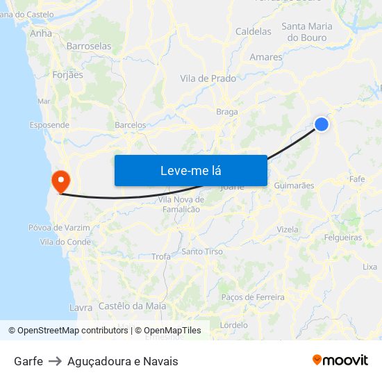 Garfe to Aguçadoura e Navais map