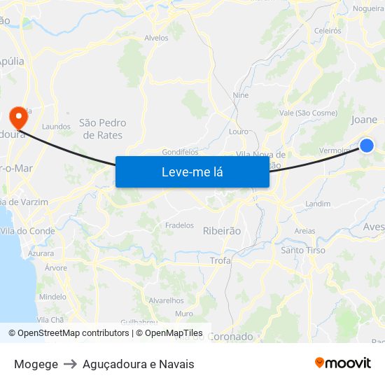 Mogege to Aguçadoura e Navais map