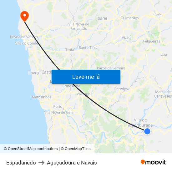 Espadanedo to Aguçadoura e Navais map