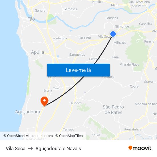 Vila Seca to Aguçadoura e Navais map