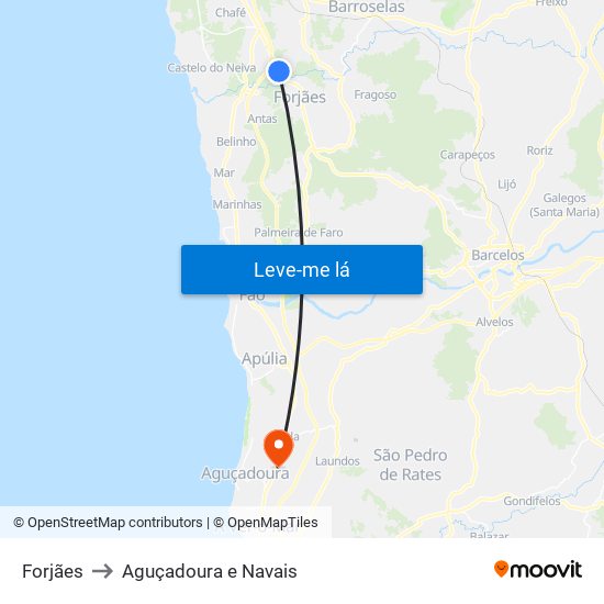 Forjães to Aguçadoura e Navais map