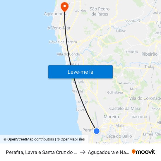 Perafita, Lavra e Santa Cruz do Bispo to Aguçadoura e Navais map