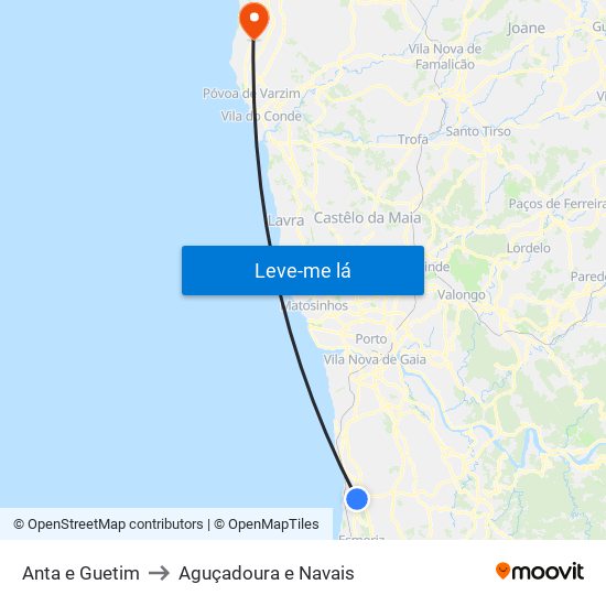 Anta e Guetim to Aguçadoura e Navais map