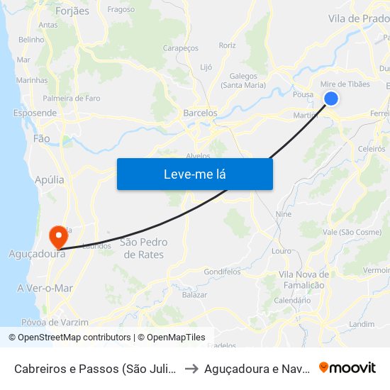 Cabreiros e Passos (São Julião) to Aguçadoura e Navais map