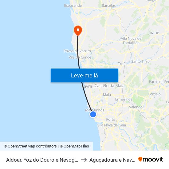 Aldoar, Foz do Douro e Nevogilde to Aguçadoura e Navais map