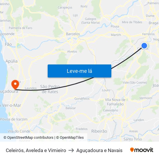 Celeirós, Aveleda e Vimieiro to Aguçadoura e Navais map