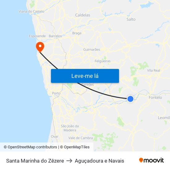 Santa Marinha do Zêzere to Aguçadoura e Navais map