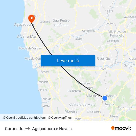 Coronado to Aguçadoura e Navais map