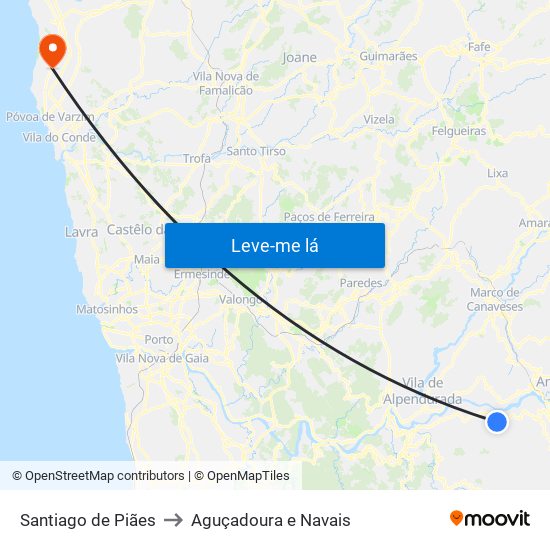 Santiago de Piães to Aguçadoura e Navais map