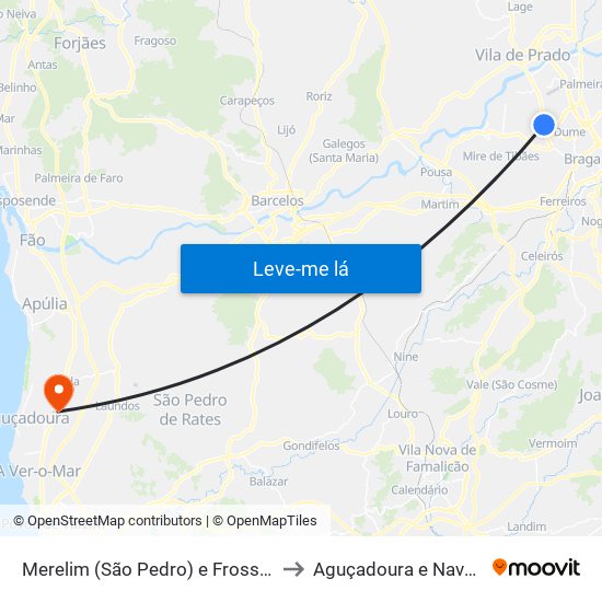 Merelim (São Pedro) e Frossos to Aguçadoura e Navais map