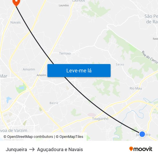 Junqueira to Aguçadoura e Navais map