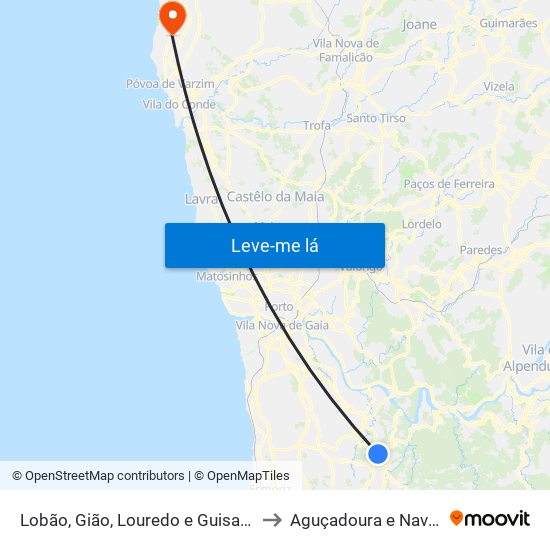 Lobão, Gião, Louredo e Guisande to Aguçadoura e Navais map