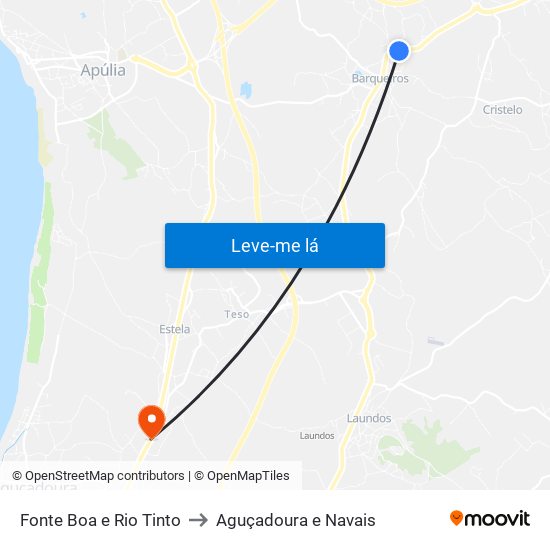 Fonte Boa e Rio Tinto to Aguçadoura e Navais map