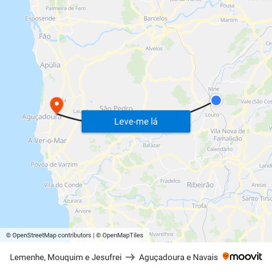 Lemenhe, Mouquim e Jesufrei to Aguçadoura e Navais map