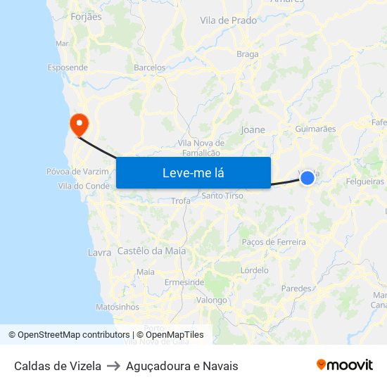 Caldas de Vizela to Aguçadoura e Navais map