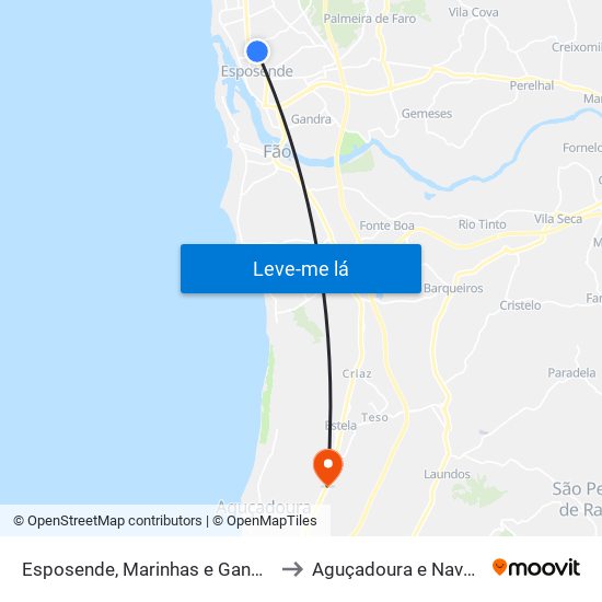 Esposende, Marinhas e Gandra to Aguçadoura e Navais map