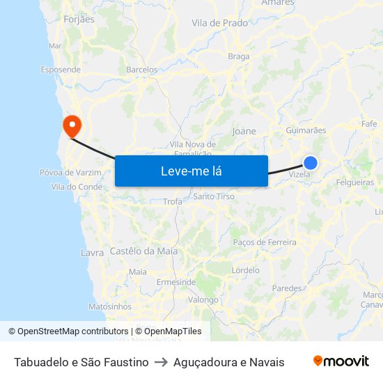 Tabuadelo e São Faustino to Aguçadoura e Navais map