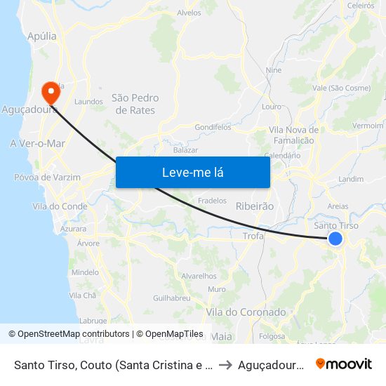 Santo Tirso, Couto (Santa Cristina e São Miguel) e Burgães to Aguçadoura e Navais map