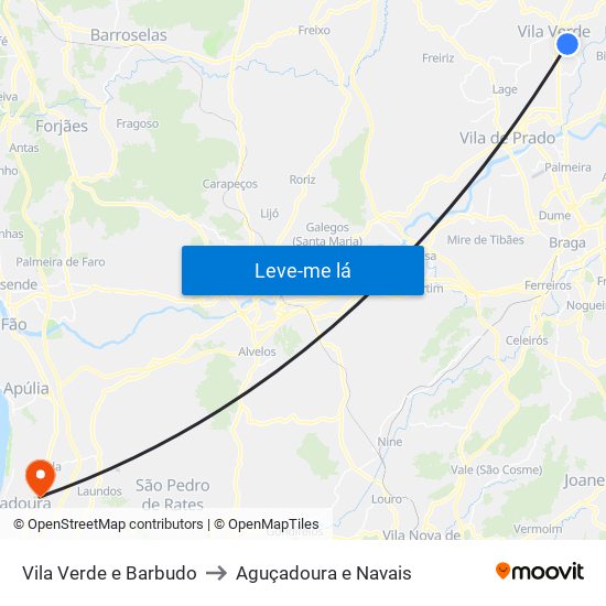 Vila Verde e Barbudo to Aguçadoura e Navais map