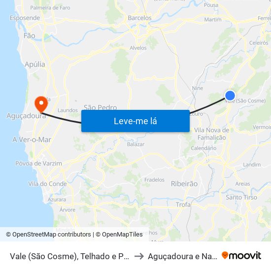 Vale (São Cosme), Telhado e Portela to Aguçadoura e Navais map