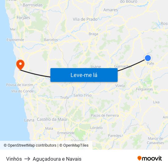 Vinhós to Aguçadoura e Navais map