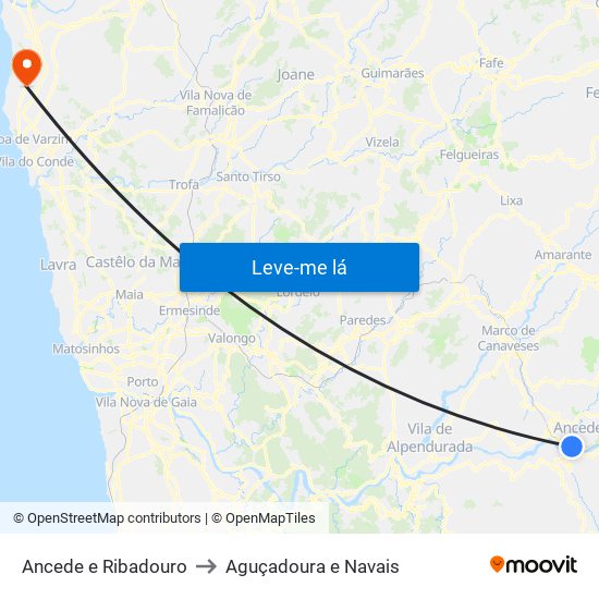 Ancede e Ribadouro to Aguçadoura e Navais map