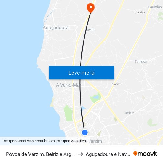 Póvoa de Varzim, Beiriz e Argivai to Aguçadoura e Navais map