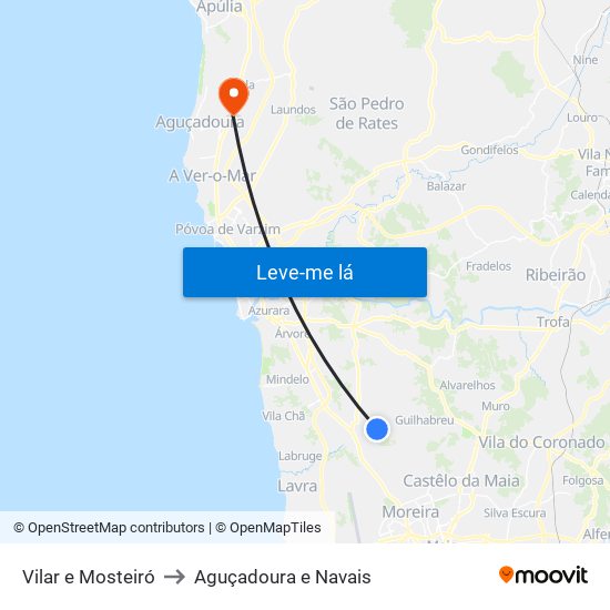 Vilar e Mosteiró to Aguçadoura e Navais map