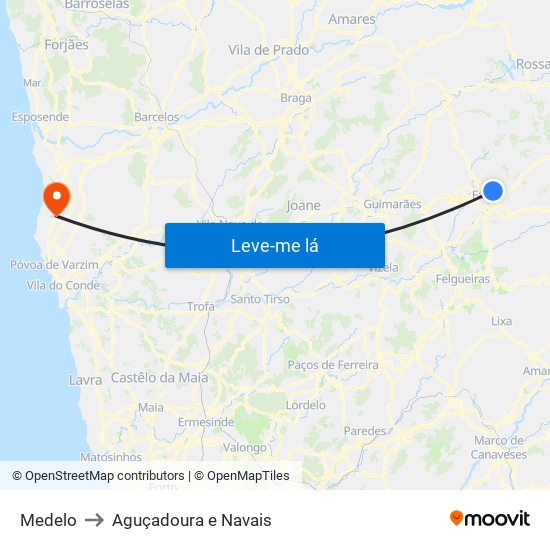 Medelo to Aguçadoura e Navais map