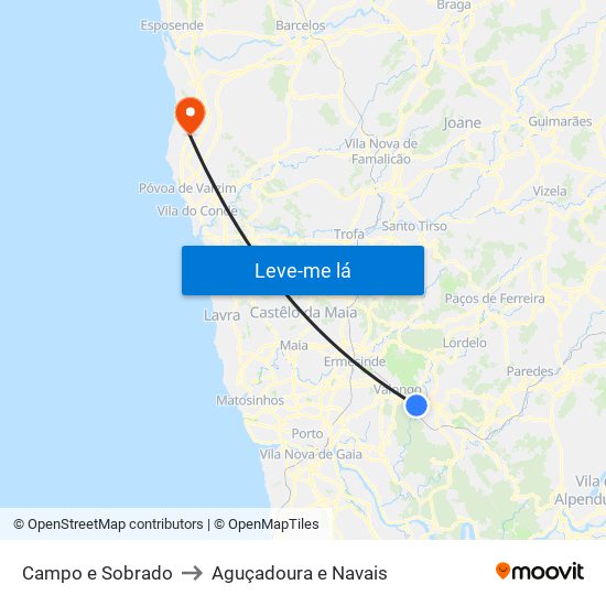 Campo e Sobrado to Aguçadoura e Navais map