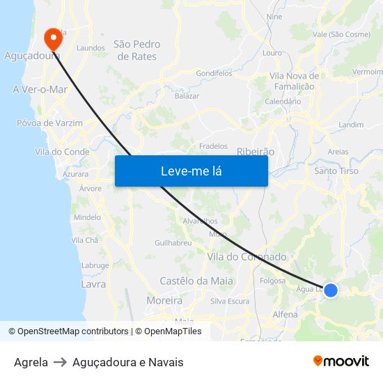 Agrela to Aguçadoura e Navais map