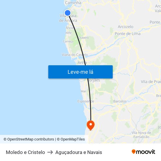 Moledo e Cristelo to Aguçadoura e Navais map